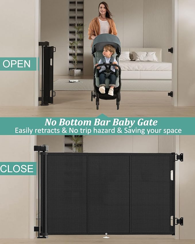 Miumoon 71 inch Retractable Baby Gates 42 inch Tall, Retractable Gate with Reinforced Strip Design to Prevent Crawling Through, 6 FT Retractable Dog Gate for Stairs, Doorways, Hallways, Indoor/Outdoor