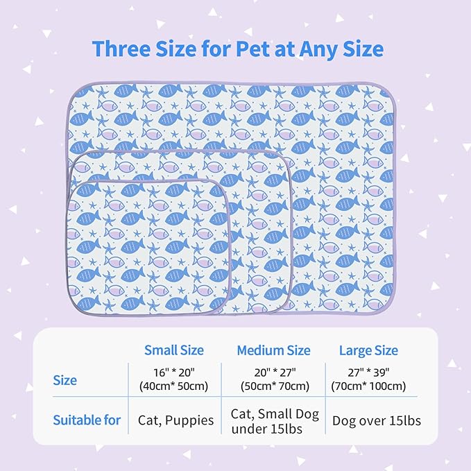 NWK Pet Cooling Mat -Q-Max>0.345 Ice Silk Cooling Mat for Dogs & Cats Portable & Washable Pet Cooling Blanket, Car Seats, Beds for Summer (Purple Fish, 20'' X 16'' X 0.3'')