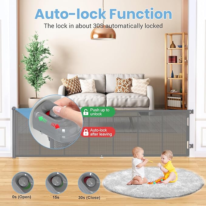 HAMOPY 120 Inch Reinforced Strip Extra Wide Retractable Baby Gate, 33" Tall, Prevent Crawling Through, Wide Extra Long Child Safety Gate for Indoor Baby Fence, Outdoor, Stairs, Deck(Grey)
