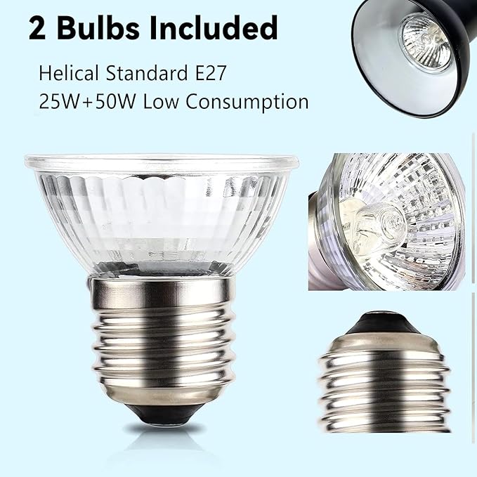BNOSDM Reptile Heat Lamp, UVA UVB Reptile Light Bulb 25W & 50W Basking Light with 360° Rotatable, Tortoise Heat Lamp for Turtle Lizard Snake Chick Cockatoo