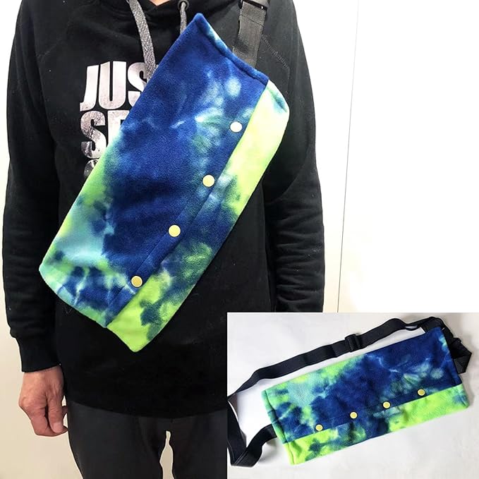 Reptile Sling Carrier, Soft Warm Bearded Dragon Lizard Pouch with Adjustable Strap, Blue Green, for Leopard Gecko Hamster Small Animals