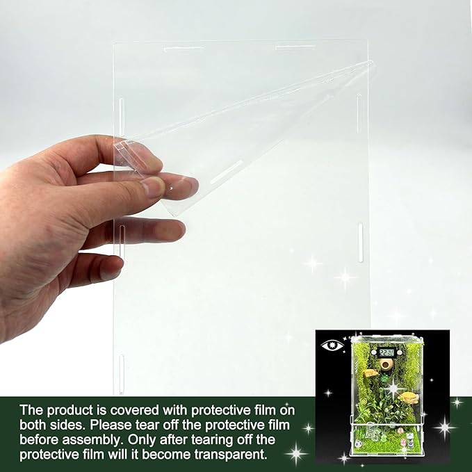 Jumping Spider Enclosure,DIY Insects Habitat,Small Reptile Terrarium Glass House Accessories Set,with Temperature and Humidity Detector Water Feeder Platform Hide,5.5“x5.5”x9.5“ (Forest)