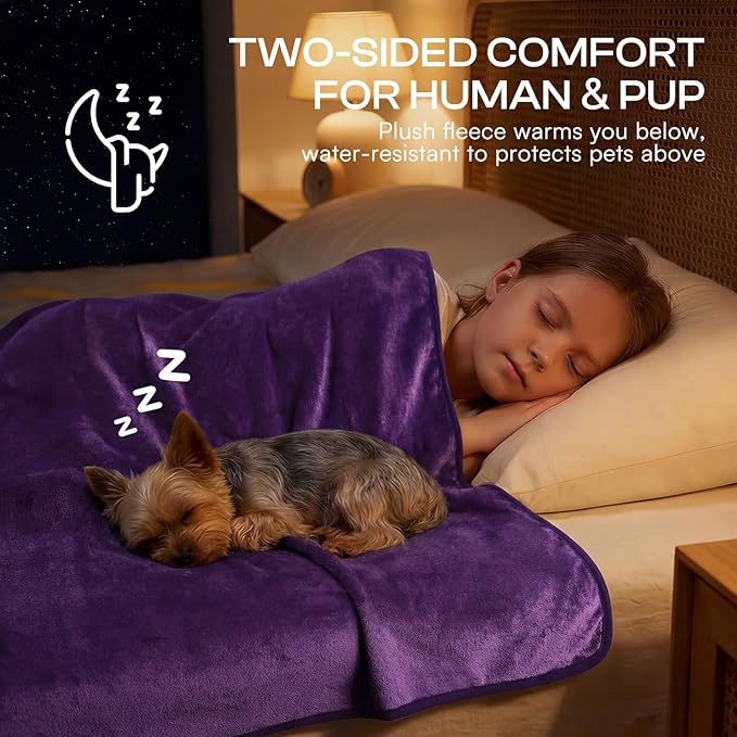 Luciphia Waterproof Blanket for Dog Washable Reversible Sherpa Fleece Throw Blanket for Bed Couch Soft Liquid Pee Proof Furniture Cover Protector for Small Medium Large Pet Cat Purple 85" x 57"