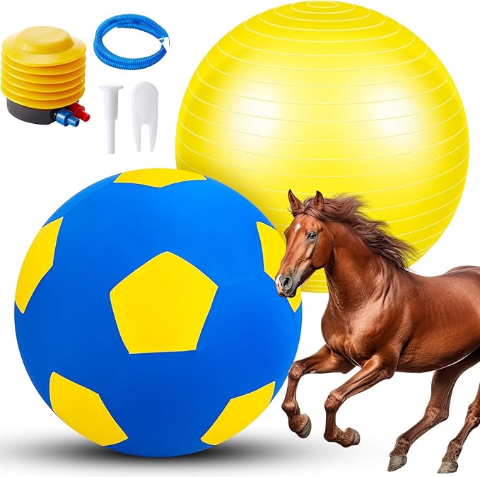 48 Inch Giant Herding Ball with Cover Anti Burst Ball Please Watch VCR for How to Inflation Large Horse Toys for Horse Stall Entertainment Play, Pump Included (Blue-Yellow)