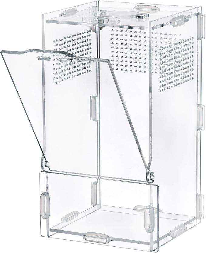 VERTUPET 4"x4"x8" Acrylic Jumping Spider Enclosure, Clear Arboreal Reptile Habitat Tank with Secure Locking Latch for Frogs, Crickets, and Snails, New