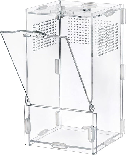 VERTUPET 4"x4"x8" Acrylic Jumping Spider Enclosure, Clear Arboreal Reptile Habitat Tank with Secure Locking Latch for Frogs, Crickets, and Snails, New