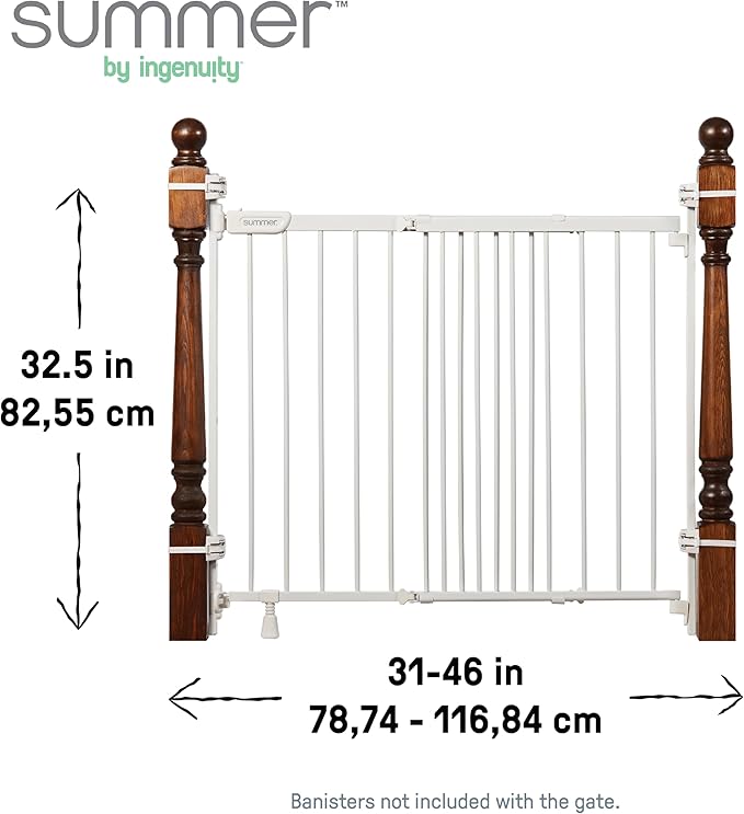 Ingenuity The Stairway+ 46W Series, 32"-48" Wide, 32.5" Tall, Baby Gate for Stairs, Dog Gate Indoor with Door for Banister to Banister Installation - White Metal