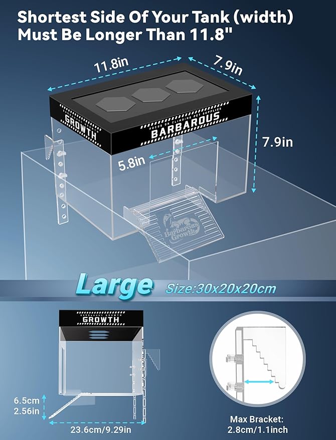 GOZILLA Adjustable Turtle Basking Platform, 11.8x7.9x7.9''Acrylic Turtle Topper & Dock, Hanging Platform Enclosure Warm Room for Turtles, Small Reptiles.(Large)