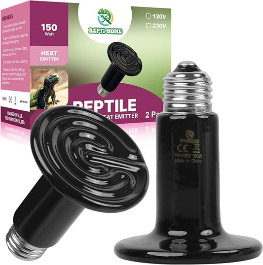 150W Ceramic Heat Emitter (2 Pack), Reptile Heat Lamp Bulbs, Ceramic Heater for Amphibian, Pet Brooder Coop, Chicken, Dog, Cat