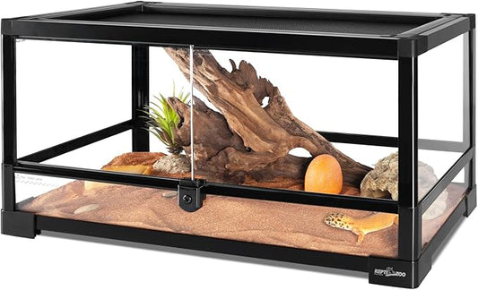 REPTIZOO Reptile Terrarium 24" X 12" X 12", 15 Gallon Glass Reptile Tank with Double Hinge Door Top Screen Ventilation, Easy Assembly Front Opening Terrarium Habitat