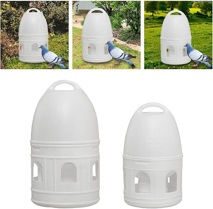 2 Pack Automatic Bird Feeder for Pigeons and Chickens, 5L 10L White
