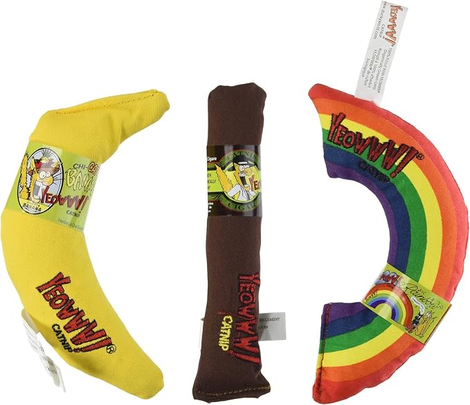 Yeowww! Catnip Toy Variety Pack ? Cigar & Banana & Rainbow ? Made in USA by YeowwwCatnip
