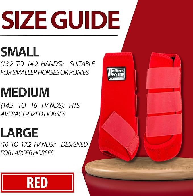 Jeffers Equine Protective Horse Boots 1 Pair Red - Safe Neoprene Leg Guards & Comfortable Fit, Durable Strap Closures, Front & Hind Support, Equestrian Accessories for Travel & Riding - Small