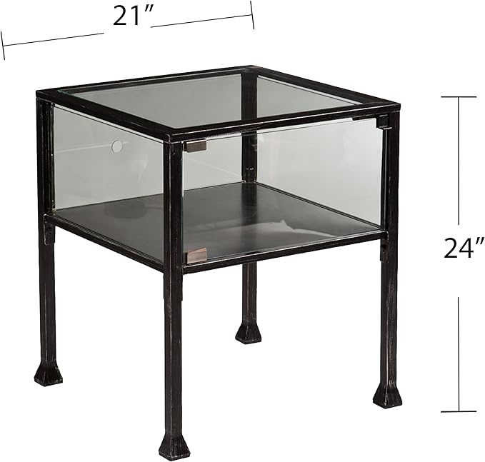 SEI Furniture Terrarium Display End Table, Black/Silver Distressing