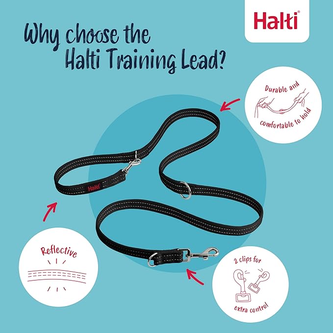 Halti Training Leash - Multifunctional Double-Ended Dog Leash, Ideal for Anti-Pulling Dog Training. Lightweight, Soft & Durable. Suitable for Puppies and Small Dogs (Size Small, Black, 2m)