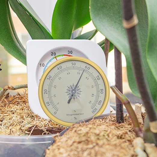 Mechanical Hygrometer: Decorative Gold Humidity Indicator - 2% RH Resolution Analog Wall or Surface Mount Gauge for Greenhouse Guitar Case or Office Desk