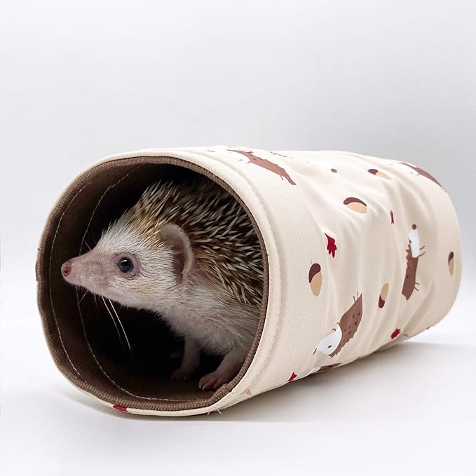 Small Animal Hideout Tunnel Collapsible Pet Play Toy Tunnel Tube for Dwarf Rabbit Hamster Guinea Pig Chinchilla Sugar Glider Hedgehog Supplies (Beige)