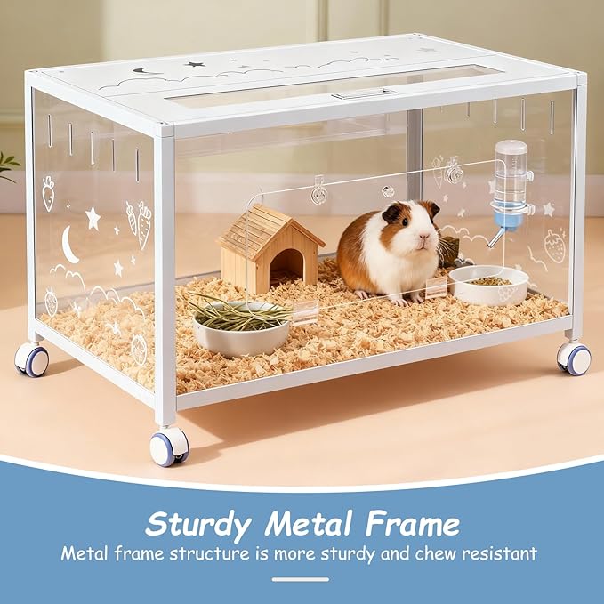 Large Hamster Cage Guinea Pig Cage Habitat, Metal Frame with Acrylic Transparent Viewing, Small Pet House Habitat for Small Animal Dwarf Syrian Hamster Hedgehog Gerbil