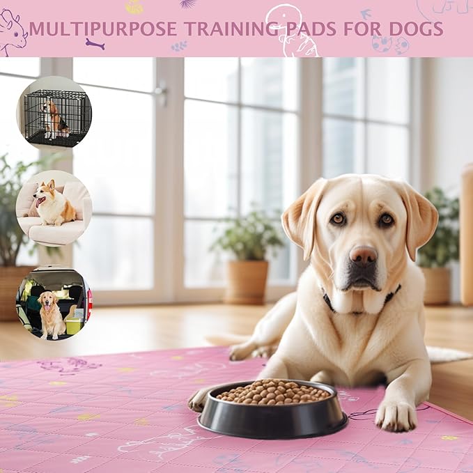 IEUUMLER Washable Pee Pads for Dogs, 2 Pack Non-Slip & Waterproof Whelping Pad, Reusable Puppy Potty Training With Fast Absorbent for Playpen EU007 (Pink Dinosaur, 30"X34"-2pcs)