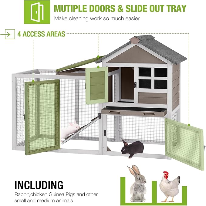 GUTINNEEN 51.6" L Chicken coop Outdoor Rabbit Hutch Indoor Bunny Cage Expandable Duck House for Small Chickens (Brown)