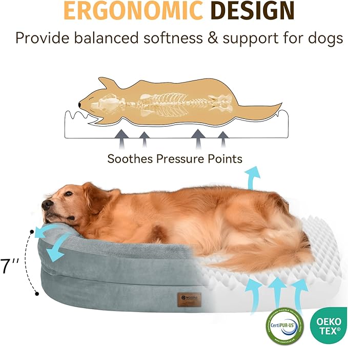 Orthopedic Dog Bed for Medium Dogs, Waterproof Dog Bed with Removable Bolsters, Egg Crate Foam Pet Couch for Medium Size Dog with Machine Washable Cover & Non-Slip Bottom, Grey