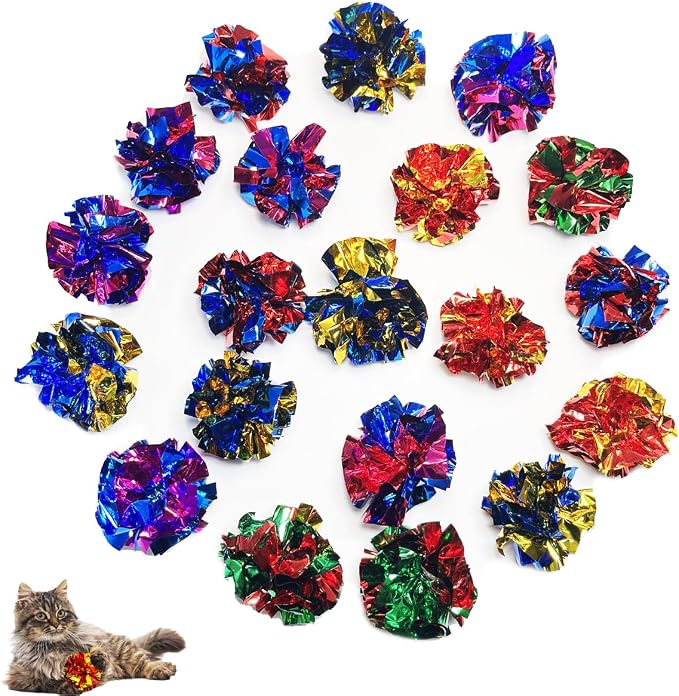 Cat Toys 20 Packs Interactive Crinkle Ball, 2.3 Inch Bright Colors Cat Ball Toys to Attract and Engage Cats, Promote a Healthy Lifestyle for All Breed Sizes Cats by UnleashingJoyforPetFriends
