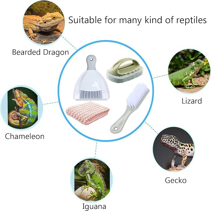 Generic Reptile Tank Cleaning Kit, Bearded Dragon & Lizard Accessories, Compact Glass Terrarium Cleaning Kit