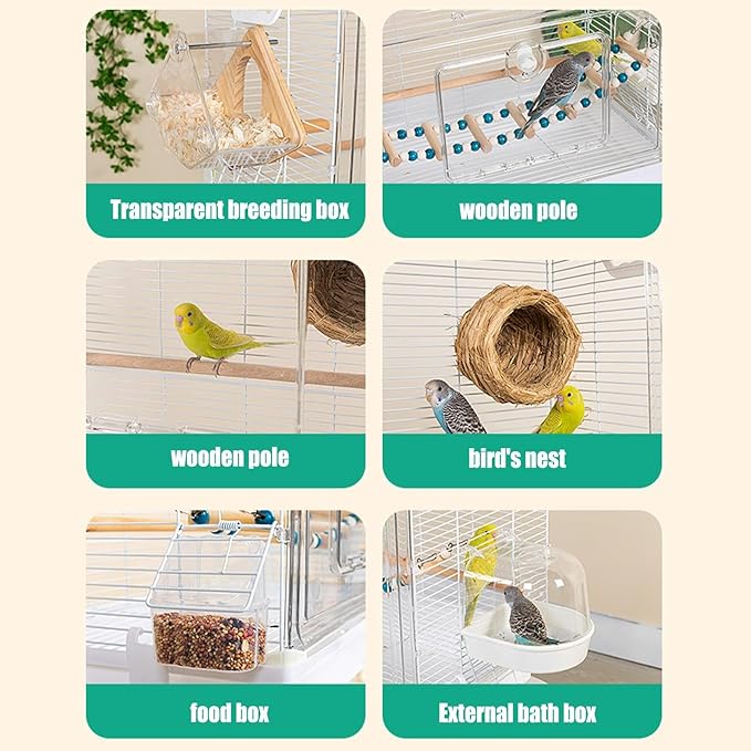 Portable Bird Cage - Clear Parakeet and Cockatiel Carrier, with Wooden Pole Bird Cage for Indoor Use, Easy Clean Design, Birds Accessory, Lovebird Finches Cockatoo Conure Macaws