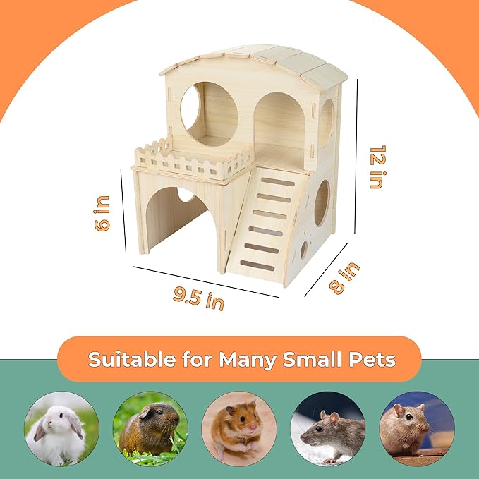 Large Guinea Pig Hideout with Wooden House, Toys & Accessories – Includes Guinea Pig Bed, Castle Hideaway & Chew Toy Bundle with Wooden Hideout, House & Hut Indoor Habitat