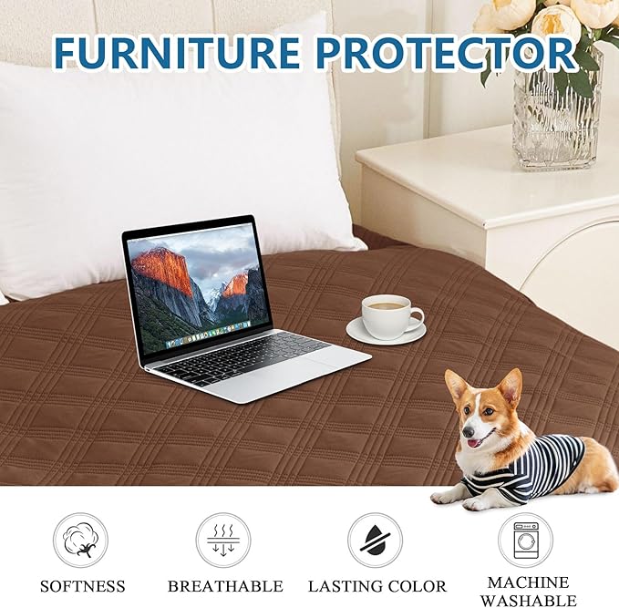 hyha Waterproof Dog Blanket, Reversible Pet Bed Blanket, Soft Sofa Couch Cover for Dogs Washable, Waterproof Pet Couch Covers for Sofa Puppy Cats Furniture Protector(52"x82", Brown/Beige)