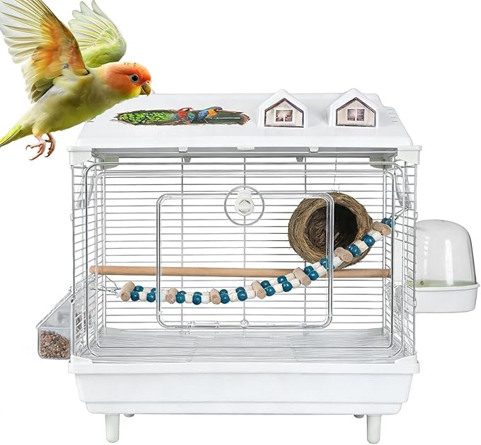 Portable Bird Cage - Clear Parakeet and Cockatiel Carrier, with Wooden Pole Bird Cage for Indoor Use, Easy Clean Design, Birds Accessory, Lovebird Finches Cockatoo Conure Macaws