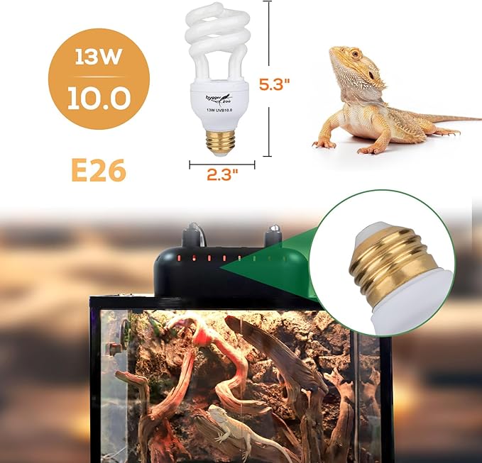 UVB Bulb for Reptiles, 10.0 13W UVB Light for Reptiles, Hygger zoo UVA UVB Reptile Light Bulb Reptile UVB Bulb UVB Light for Bearded Dragon Turtle Lizard Reptile Lamp Terrarium Lamp for Desert Reptile