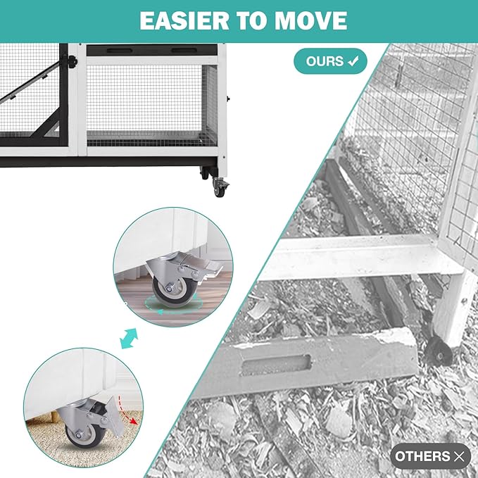 Rabbit Hutch Indoor for 2-4 Rabbits & Guinea Pigs，Bunny Cage with Slide-Out Plastic Trays，Wooden Small Animal Cage for Rabbits, Bunnies, and Guinea Pigs (Black)