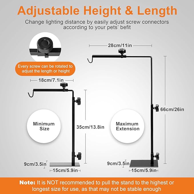 Simple Deluxe Reptile Light Stand Adjustable 14-26 inch Floor Lamp Holder, Metal Bracket for Reptile Tank & Terrarium Heating Light