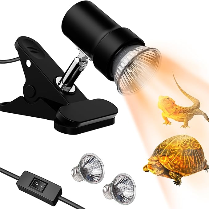 Moonorange Reptile Heat Lamp, Rotatable UVA/UVB Light with 2pcs Basking Bulbs (25W + 35W), Suitable for Turtle, Lizard, Bearded Dragon, Snake, Reptiles (Black)
