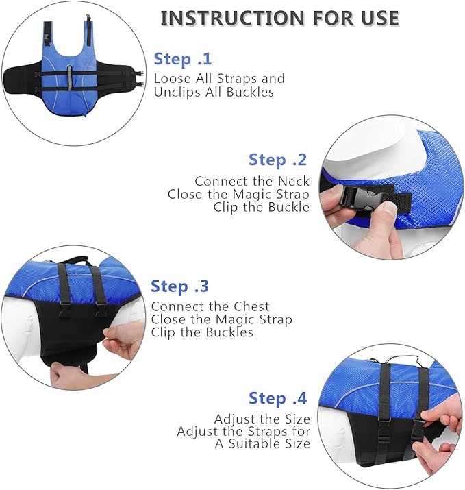 Queenmore Ripstop Dog Life Jacket Shark Life Vest for Dogs, Safety Lifesaver with High Buoyancy and Lift Handle for Small and Medium Breeds（Blue XS）