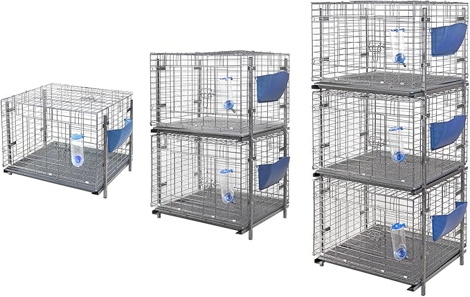 Stackable Rabbit Cage with Feeder and Water Bottle, 24 x 24 x 16 inches, Guinea Pig Ferret Bunny Hutch (3)
