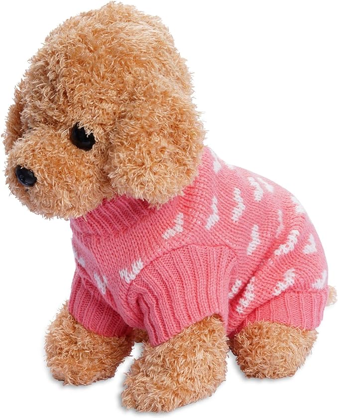Dxhycc Dog Knitted Sweater Dog Heart Sweater Puppy Sweater Warm Soft Pet Holiday Clothes for Large Cats and Dogs (Pink, L)