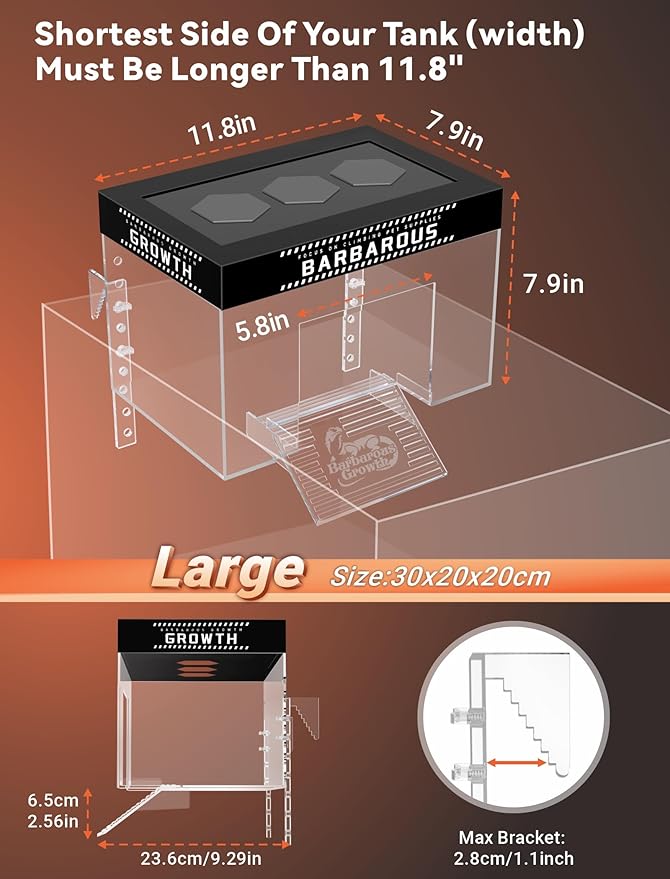 GOZILLA Adjustable Turtle Basking Platform with Basking Lamp, 11.8x7.9x7.9''Acrylic Turtle Topper & Dock, Hanging Platform Enclosure Warm Room for Small Turtles, Reptiles.(Large)