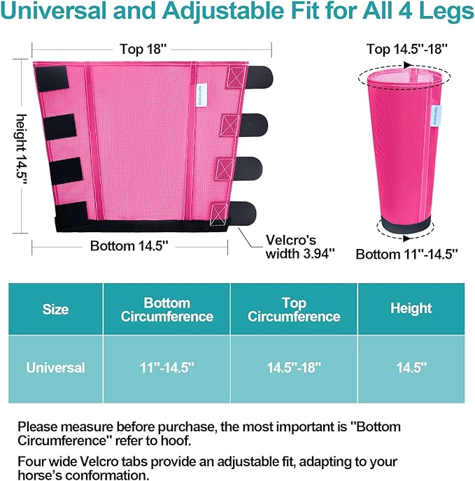 Mesh Horse Fly Boots Set of 4, Loose Fitting Leggings for Horses, Reduce Stressful Stomping, Breathable Adjustable and Universal Fit for 4 Legs, Reliable Stay Put (Magenta)