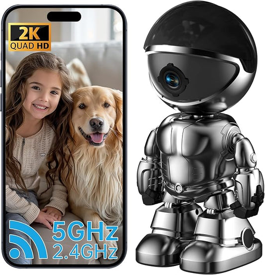 Chpuss Indoor Camera Robot, 2k 5g/2.4ghz WiFi Pet Robot Cam with Phone App EseeCloud, 360 PTZ Nanny Cam Dog Cam with Audio/Video, Spy Camera 2-Way Audio Motion Tracking 7/24 Night Vision