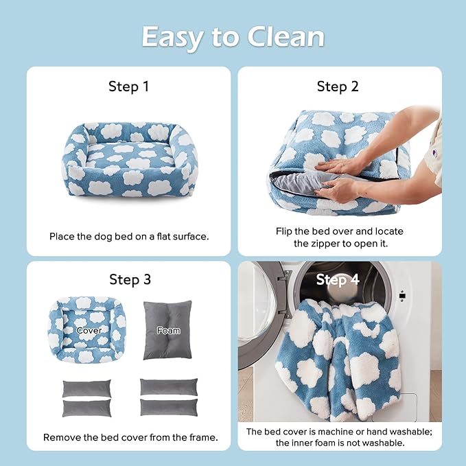 JOEJOY Small Dog Bed for Small Dogs, Rectangle Washable Orthopedic Dog Bed with Removable Zipper Cover, Cute Soft Calming Puppy Pet Bed with Jacquard Shaggy Plush & Non Skid Bottom