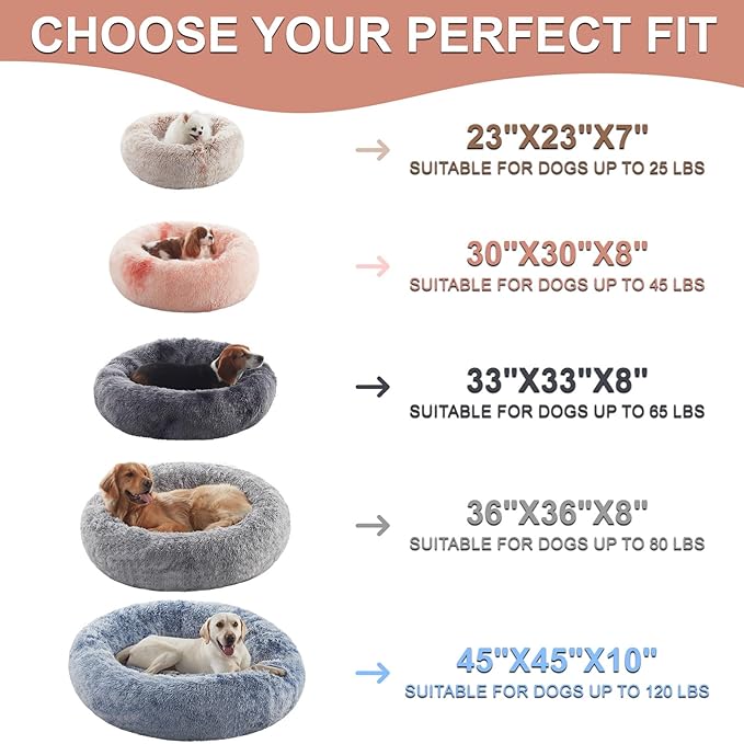 45 inches Donut Dog Bed for Extra Large Dogs,Calming Fluffy Round Jumbo Pet Bed with Removable & Washable Cover, Fits up to 120 lbs Pets (Tie-dye Grey,XL)