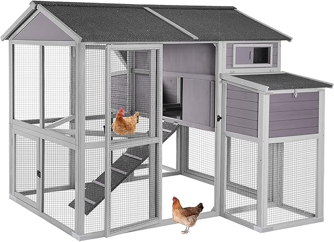 Super Large Chicken Coop - Outdoor Chicken Tractor with 2 Large Nesting Box, Wooden Hen House with Waterproof Asphalt Roof, Poultry Cage with Leakproof Pull-on Tray