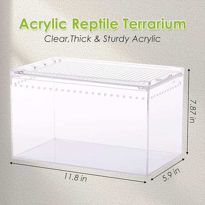 Reptile Terrarium Enclosure 12"x 8"x 6" Acrylic Tarantula Breeding Box Magnetic Hermit Crab Habitat Tank Transparent Jumping Spider Cage for Insect Snail Amphibians Sling Isopods