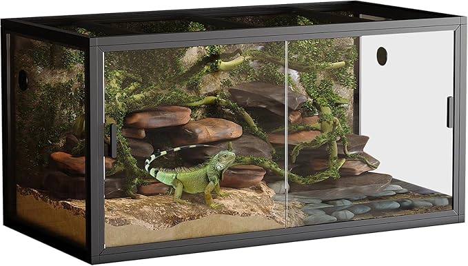 120 Gallon Bearded Dragon Tank,4x2x2 FT Reptile Terrariums,Front Opening Glass Enclosure for Lizard Chameleon Snake,Tropical Rainforest Habitat with Screen Ventilation Top