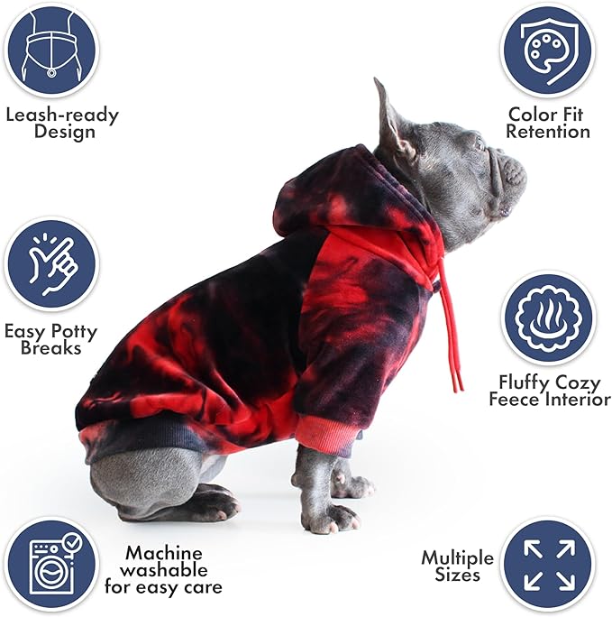 Spark Paws Dog Hoodie – Premium Dog Sweater for Small, Medium, and Large Dogs | Warm Outfits for French Bulldogs, Pitbull, Puppy, Winter Jacket Alternative - Red & Black - XL