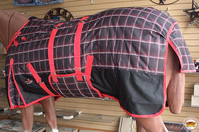 Red Black Plaid 66 in HILASON 1200D Winter Waterproof Poly Horse Turnout Blanket Belly Wrap