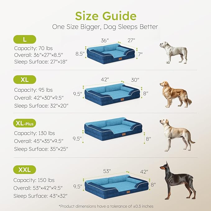 CWAWZ Extra Large Dog Bed, Orthopedic Dog Bed with Cooling Gel Memory Foam, Waterproof XL Pet Bed with Removable Washable Cover, 42" Pet Sofa Couch Dutch Velvet with Bone Toy, Navy Blue