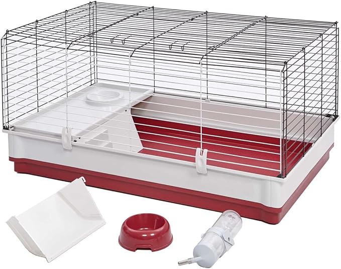 MidWest Homes for Pets 158 Wabbitat Deluxe Rabbit Home, Rabbit Cage, 39.5 L x 23.75 W x 19.75 H Inch, Maroon/White